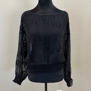 Black Floral Sheer Open Back Women's Top